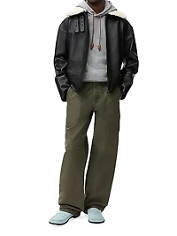 Leather Drawstring Relaxed-Fit Hoodie