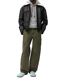 Leather Drawstring Relaxed-Fit Hoodie
