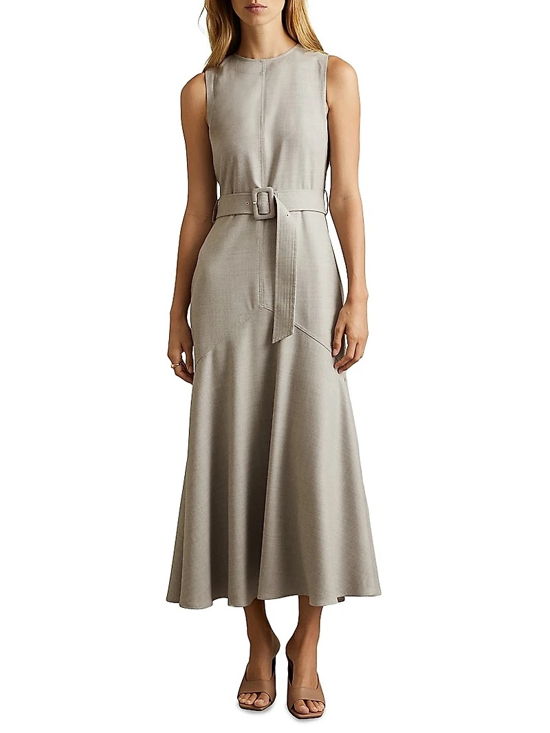 Danni Belted Wool-Blend Midi-Dress