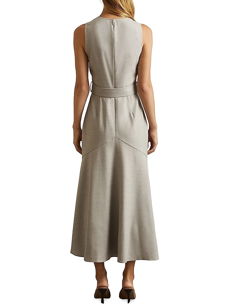 Danni Belted Wool-Blend Midi-Dress