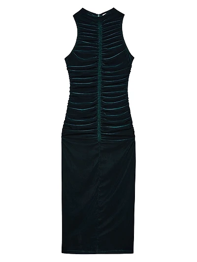 Niva Ruched Velvet Sleeveless Maxi Dress