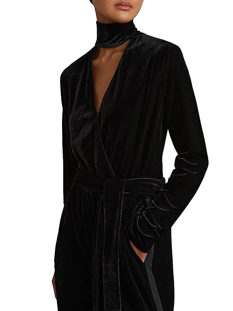 Vera Velvet Wrap Neck Jumpsuit