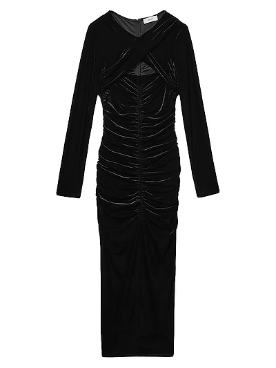 Sia Velvet Ruched Midi-Dress