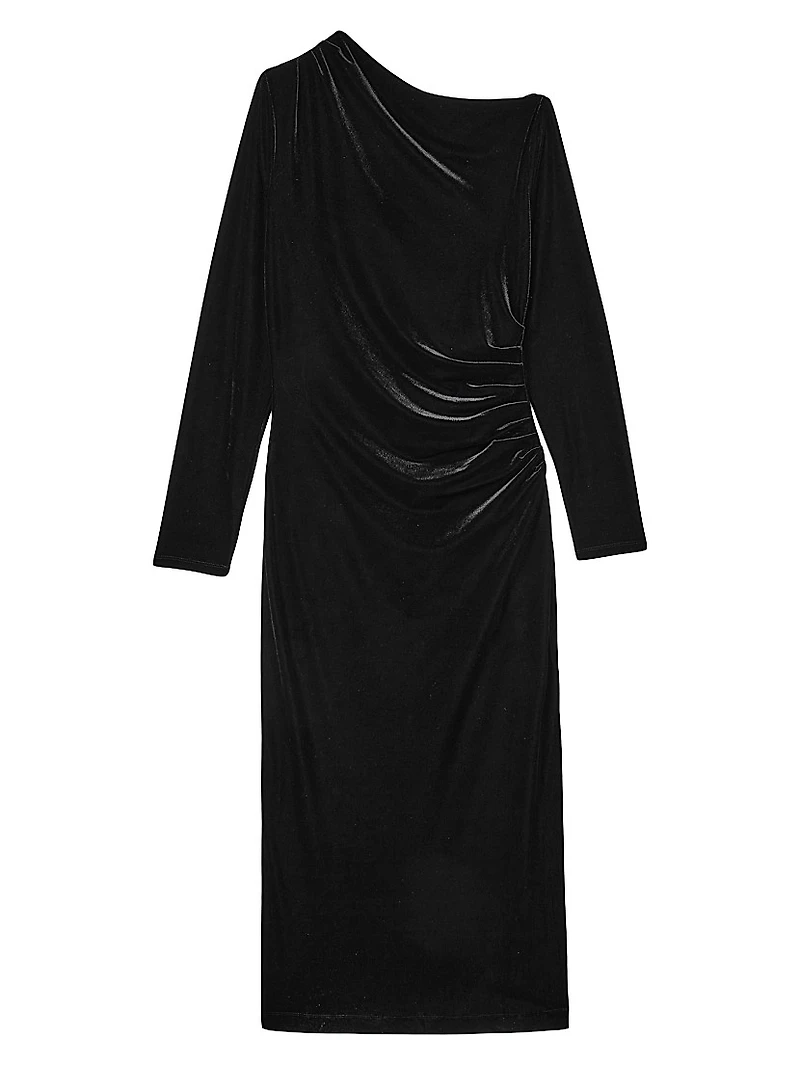 Brooke Velvet Drape Midi-Dress