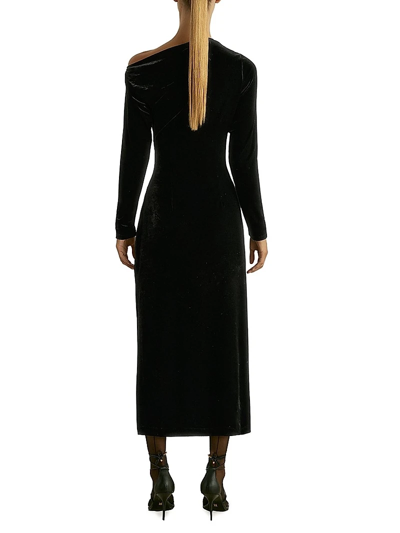 Brooke Velvet Drape Midi-Dress