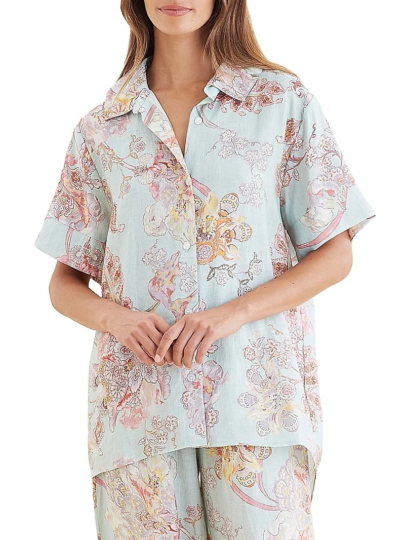 Coco Resort Floral Linen Pajama Shirt