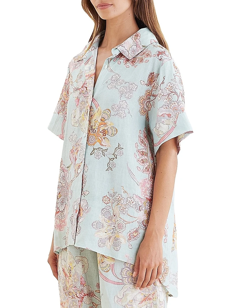 Coco Resort Floral Linen Pajama Shirt