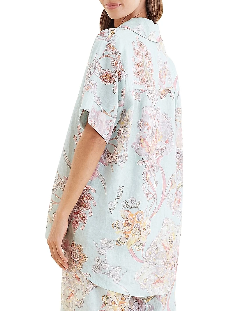 Coco Resort Floral Linen Pajama Shirt
