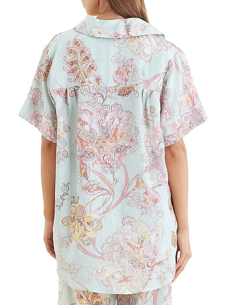 Coco Resort Floral Linen Pajama Shirt