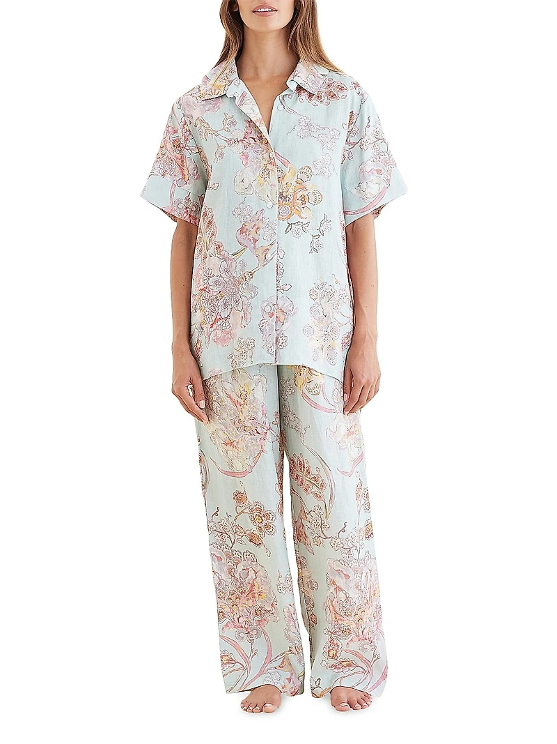 Coco Resort Floral Linen Pajama Shirt