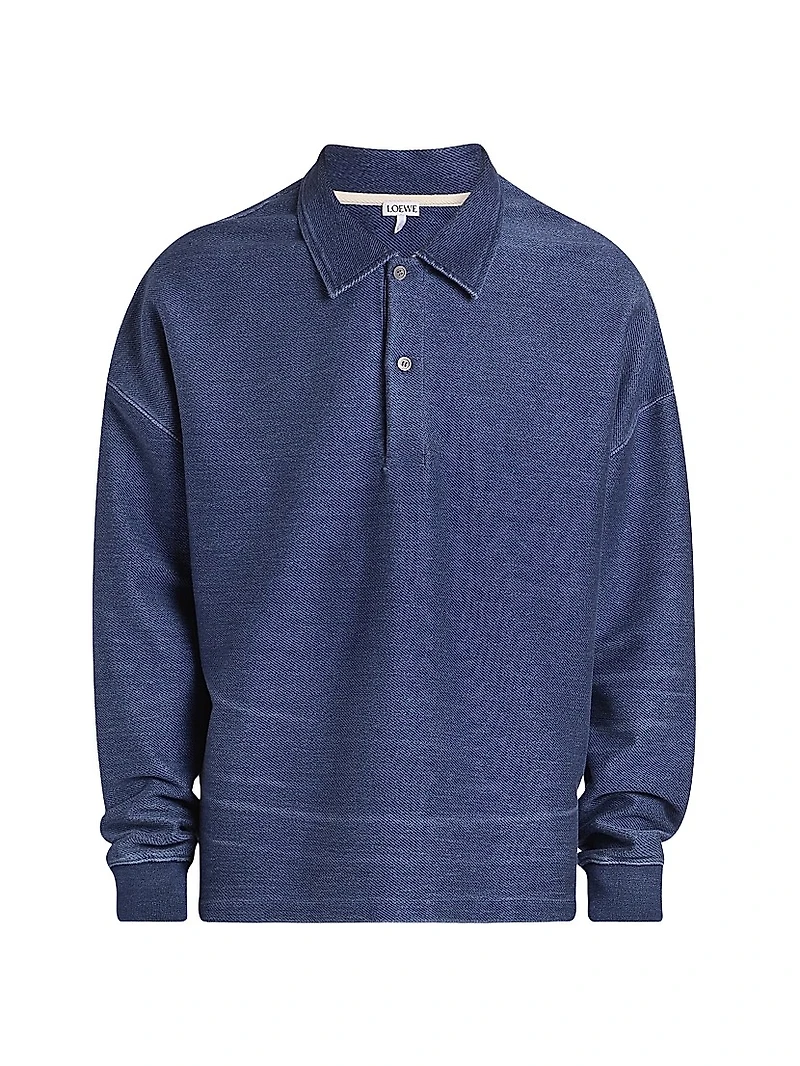 Cotton-Blend Knit Polo Sweater