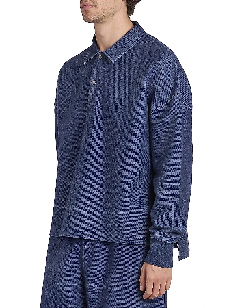 Cotton-Blend Knit Polo Sweater