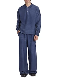 Cotton-Blend Knit Polo Sweater