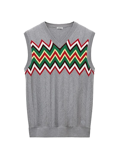 Chevron Stretch Wool Sleeveless Sweater