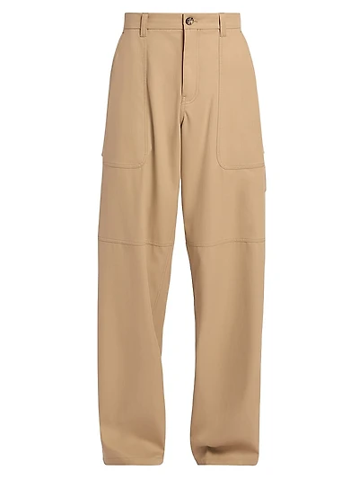 Cotton-Blend Wide-Leg Cargo Trousers