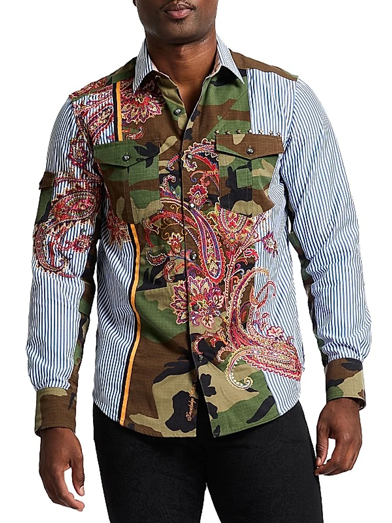 Le Army Multi Print Cotton Shirt
