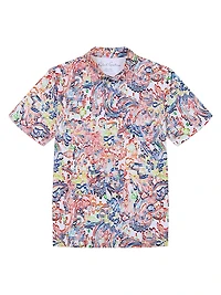 Oden Floral Knit Cotton-Blend Polo Shirt