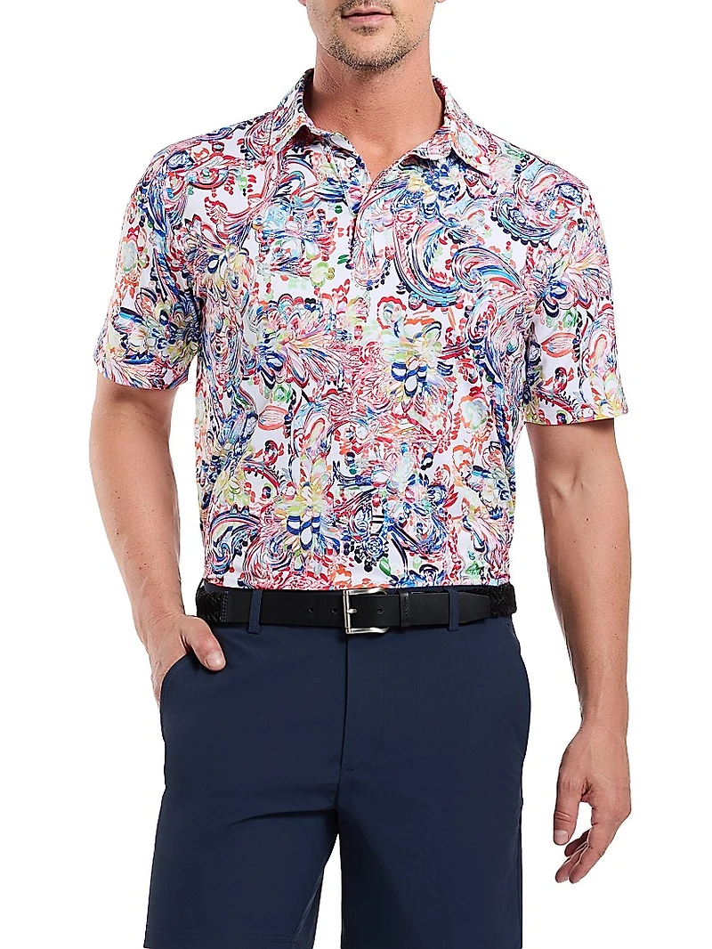 Oden Floral Knit Cotton-Blend Polo Shirt