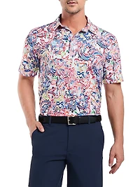 Oden Floral Knit Cotton-Blend Polo Shirt