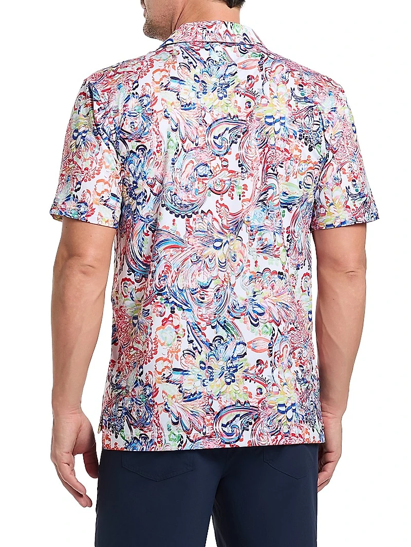 Oden Floral Knit Cotton-Blend Polo Shirt