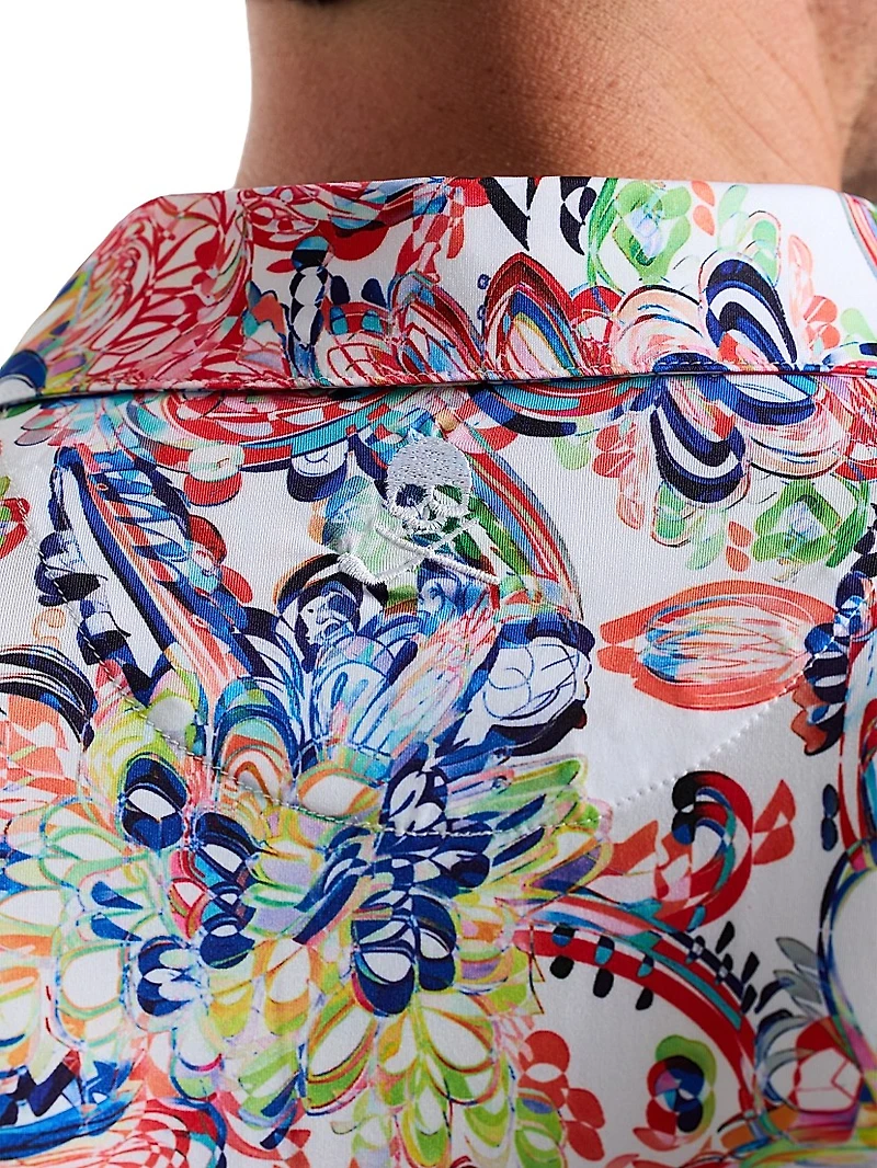 Oden Floral Knit Cotton-Blend Polo Shirt