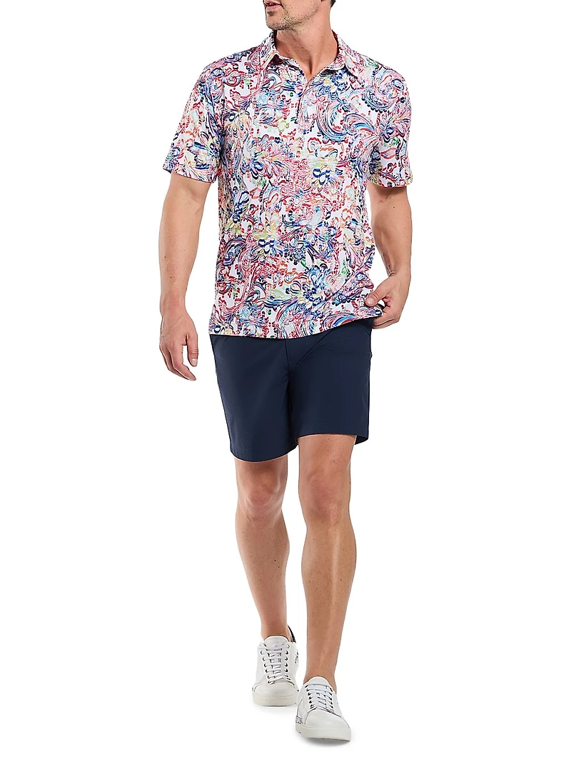 Oden Floral Knit Cotton-Blend Polo Shirt