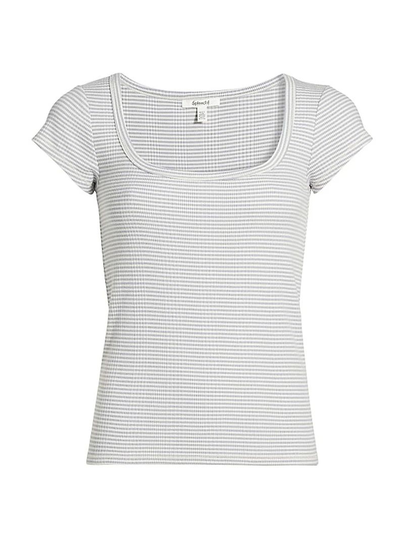 Selena Striped Rib-Knit T-Shirt