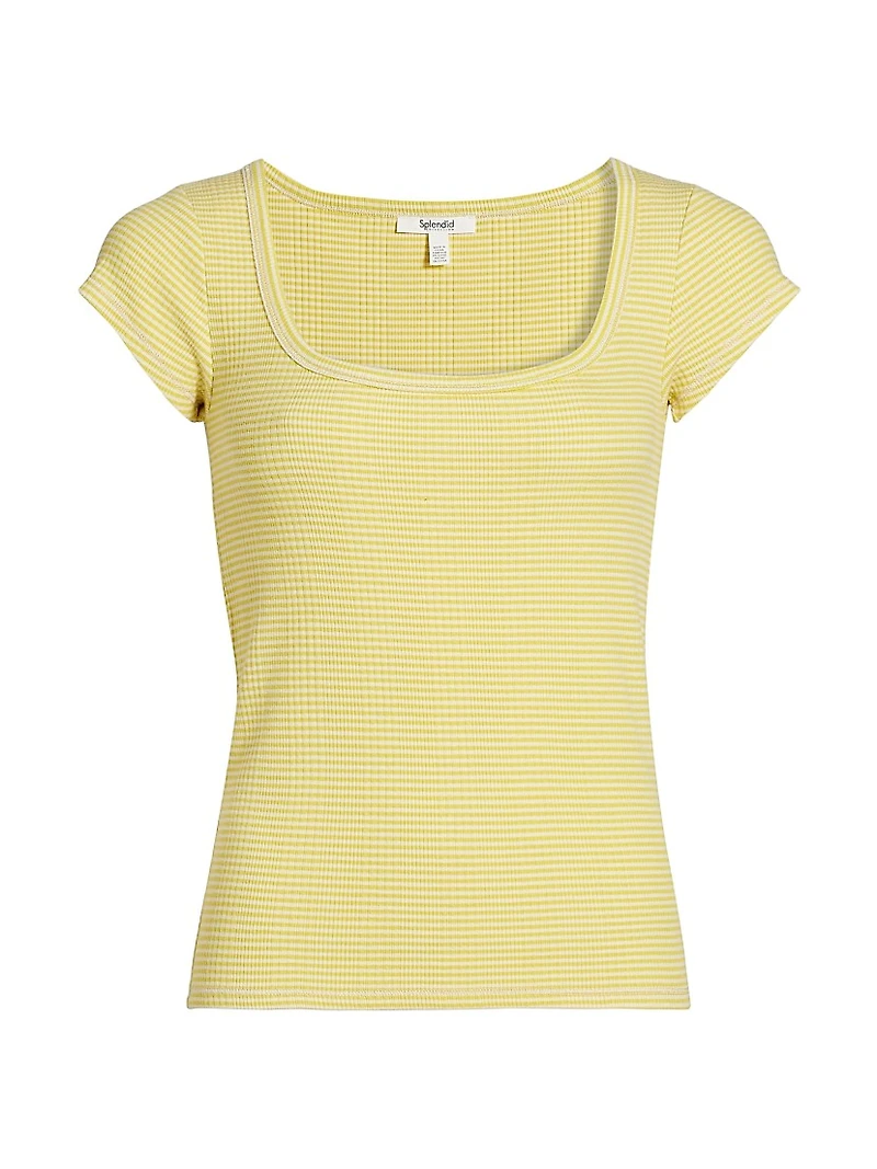 Selena Striped Rib-Knit T-Shirt