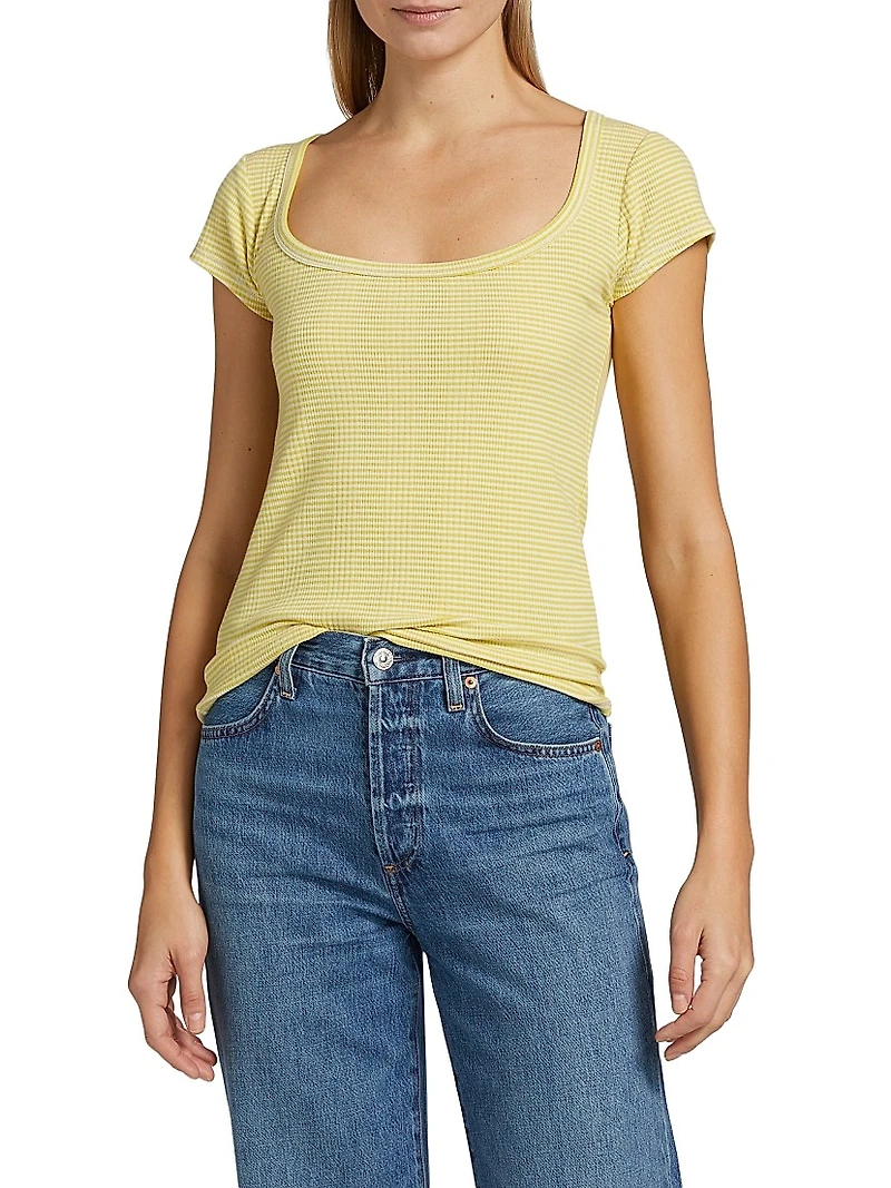 Selena Striped Rib-Knit T-Shirt