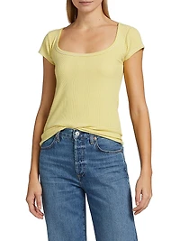 Selena Striped Rib-Knit T-Shirt