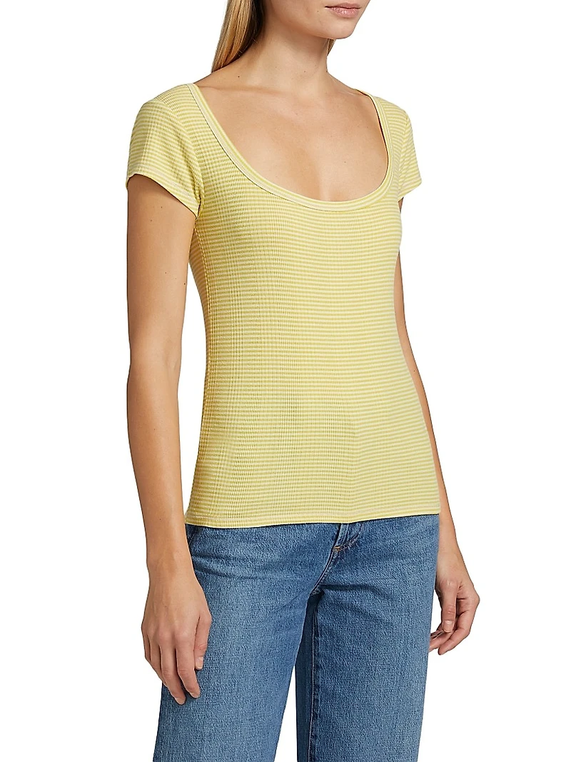 Selena Striped Rib-Knit T-Shirt
