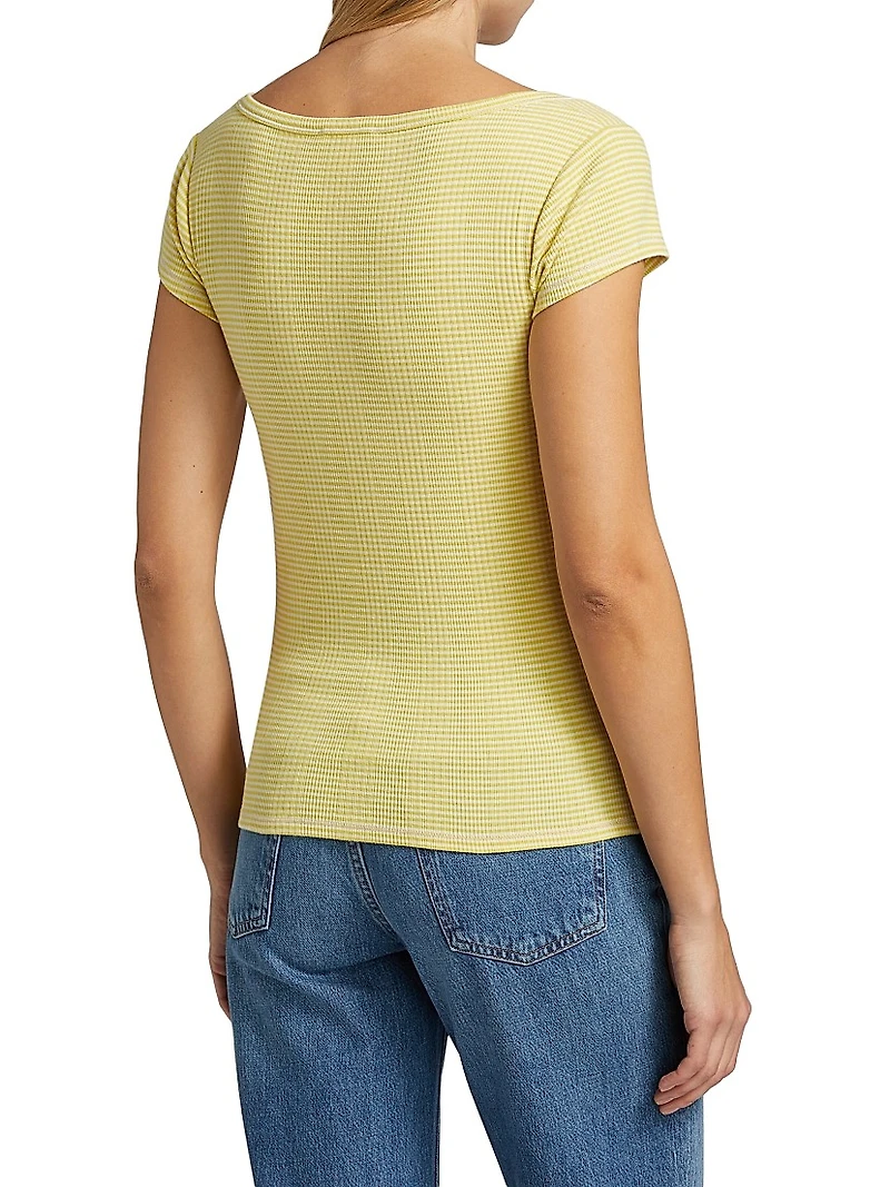 Selena Striped Rib-Knit T-Shirt