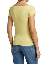 Selena Striped Rib-Knit T-Shirt