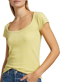 Selena Striped Rib-Knit T-Shirt