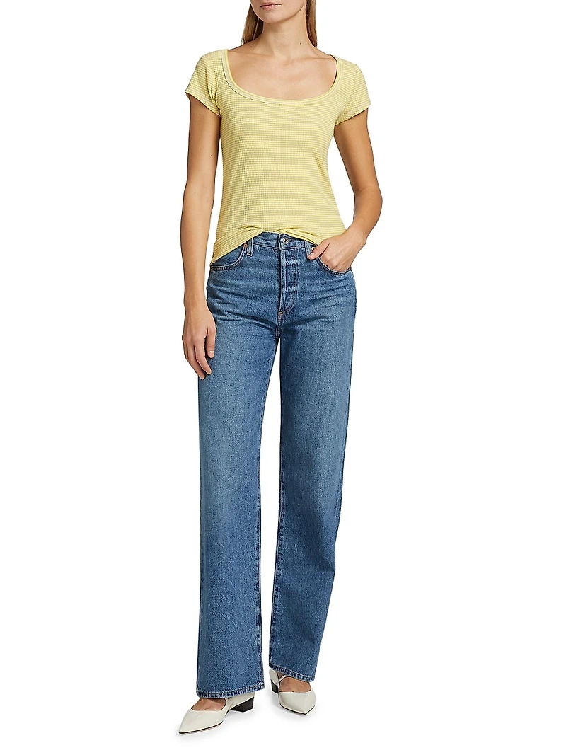 Selena Striped Rib-Knit T-Shirt