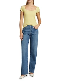 Selena Striped Rib-Knit T-Shirt