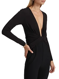 Twist Stretch-Jersey V-Neck Jumpsuit