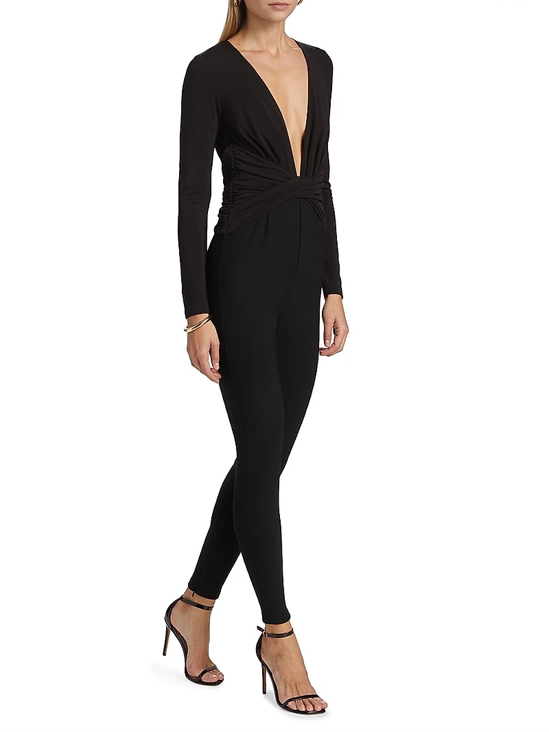 Twist Stretch-Jersey V-Neck Jumpsuit