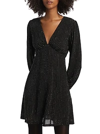 Crystal-Embellished V-Neck Minidress