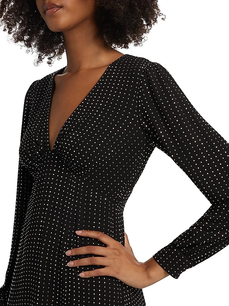 Crystal-Embellished V-Neck Minidress