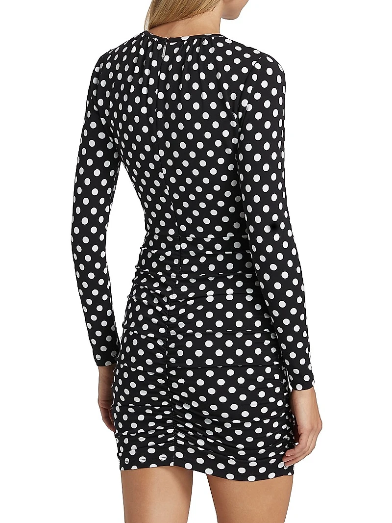Polka Dot Ruched Jersey Minidress