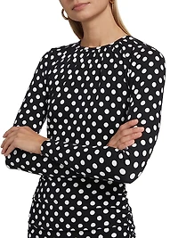 Polka Dot Ruched Jersey Minidress