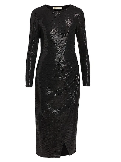 Sequined Shirred Jersey Cocktail Dress