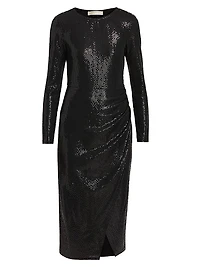 Sequined Shirred Jersey Cocktail Dress