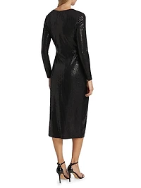 Sequined Shirred Jersey Cocktail Dress