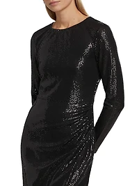 Sequined Shirred Jersey Cocktail Dress