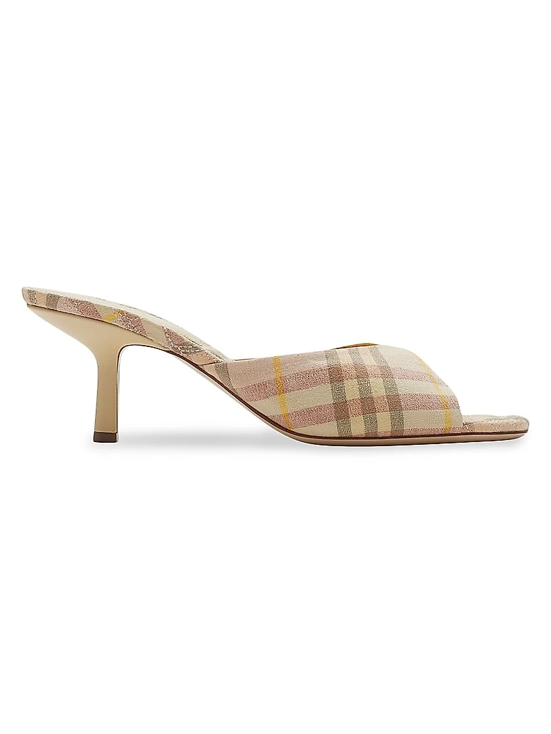 Mews 65MM Check Linen-Blend Mules