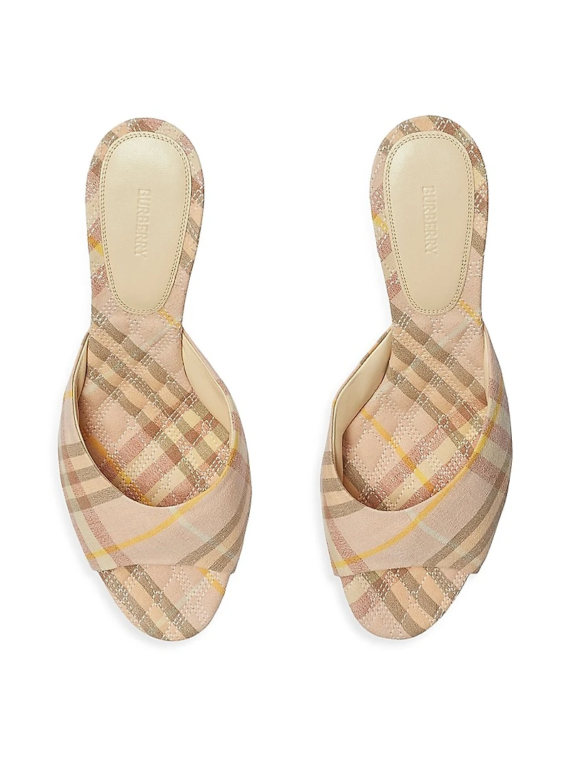 Mews 65MM Check Linen-Blend Mules