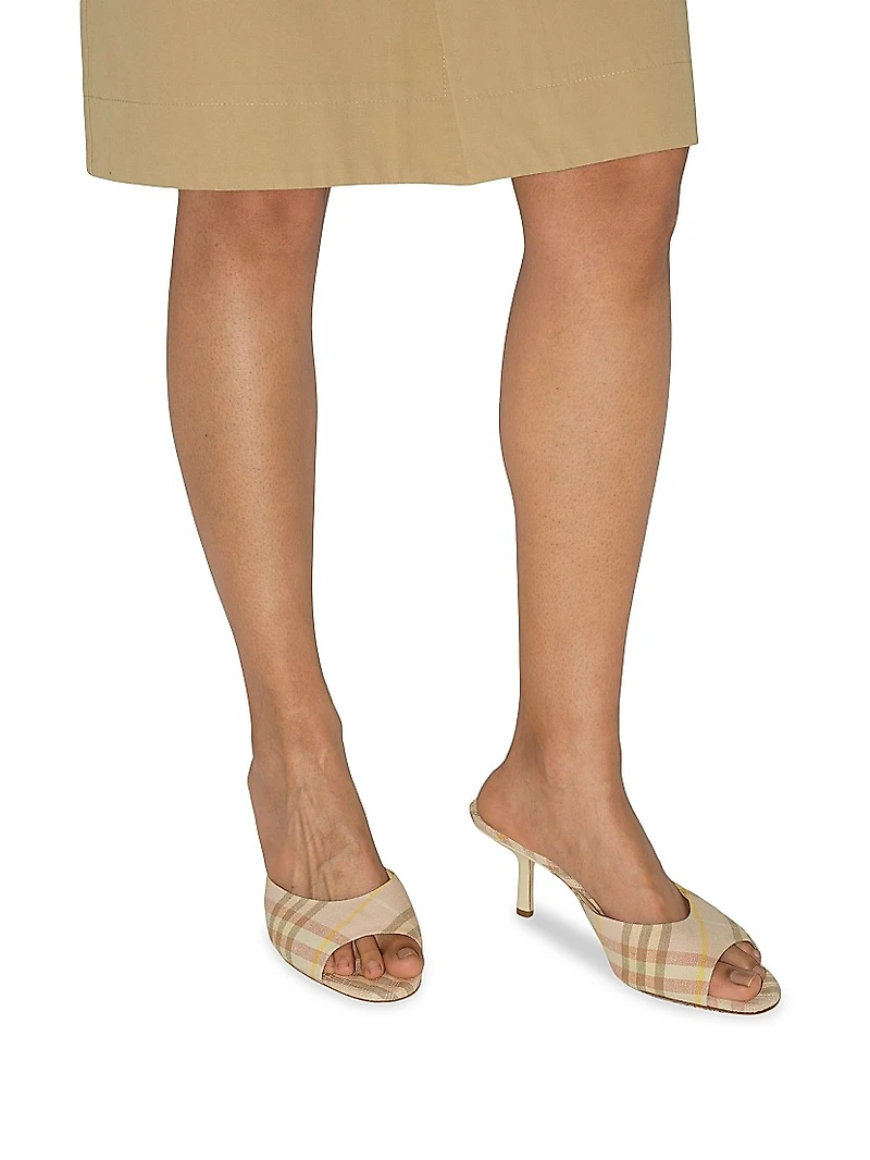 Mews 65MM Check Linen-Blend Mules
