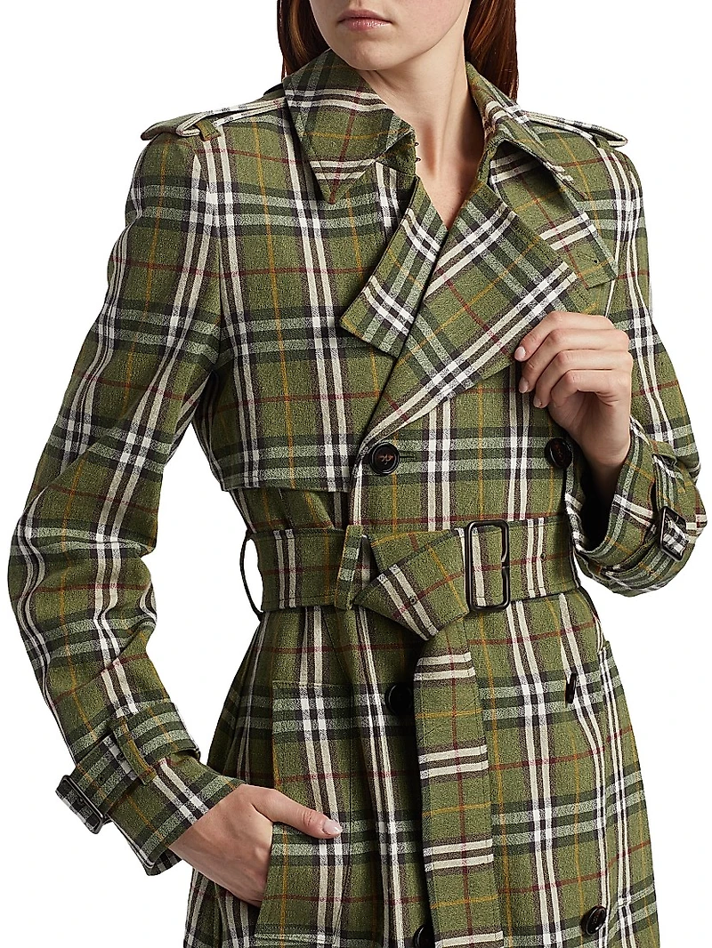 Check Linen Trench Coat